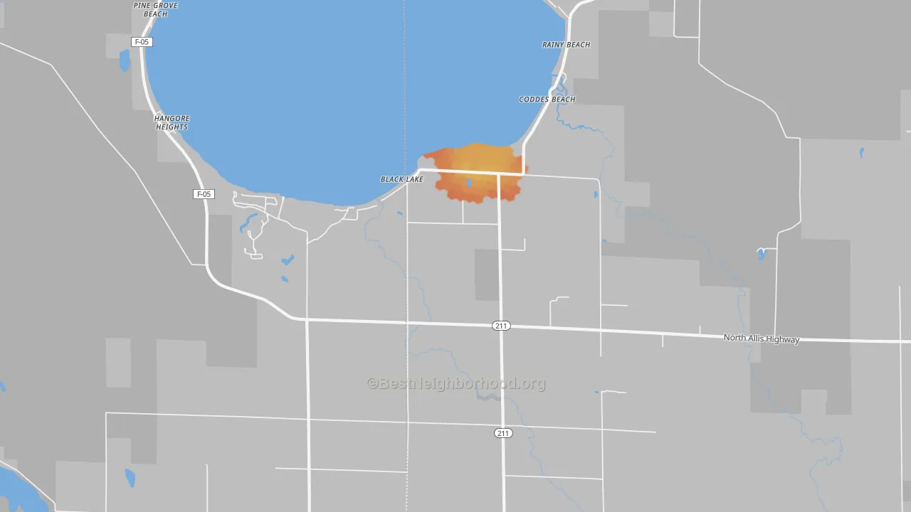 Bike Grade map of Coddes Beach, MI