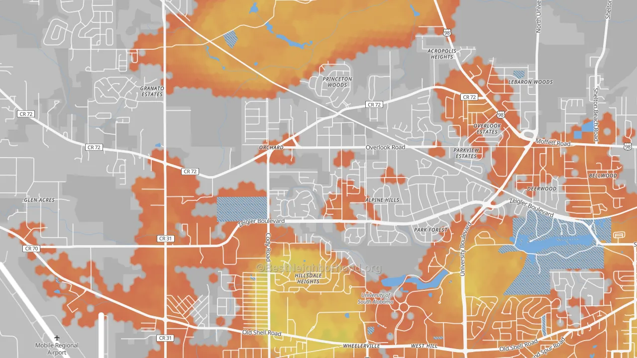Bike Grade map of Cody, Mobile, AL
