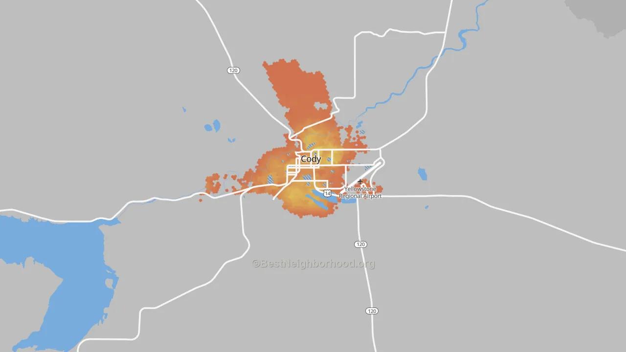 Bike Grade map of Cody, WY
