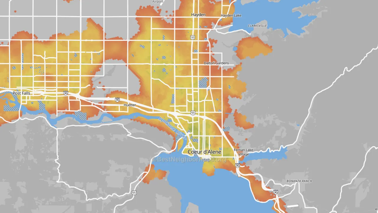 Bike Grade map of Coeur d'Alene, ID