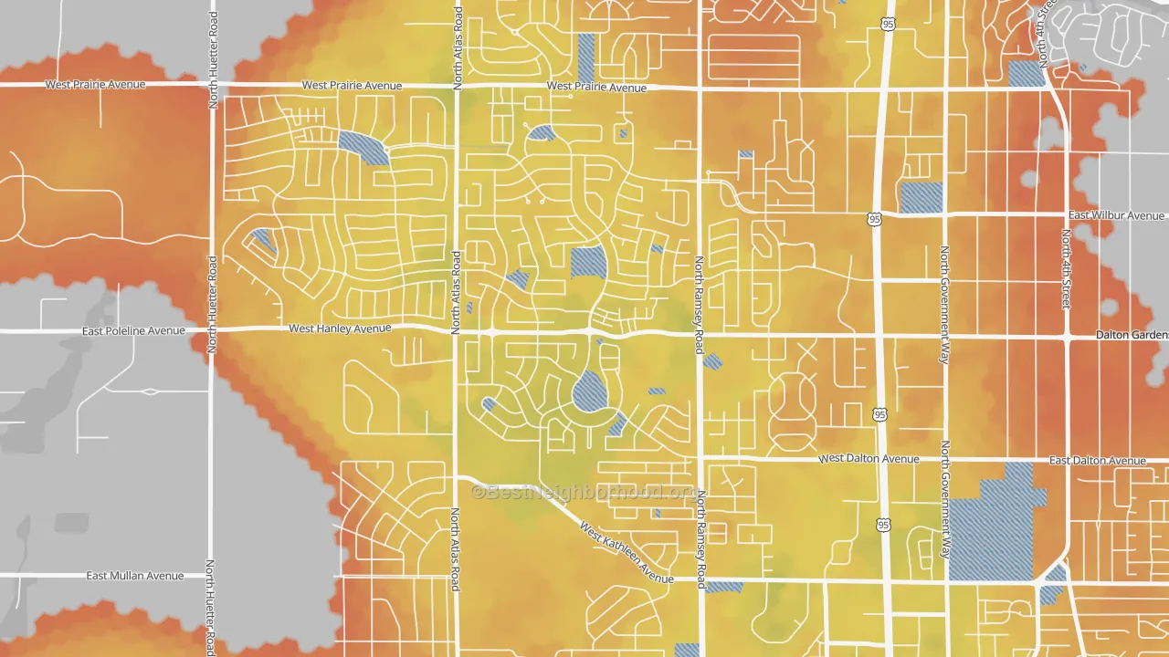 Bike Grade map of Coeur D'Alene Place, Coeur d'Alene, ID