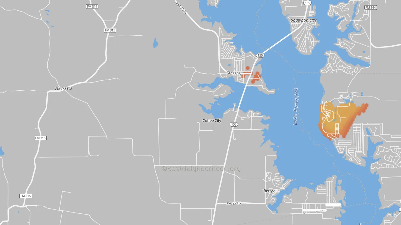 Bike Grade map of Coffee City, TX