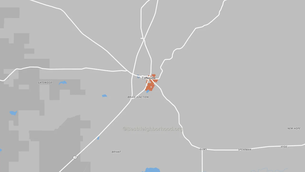 Bike Grade map of Coffeeville, MS