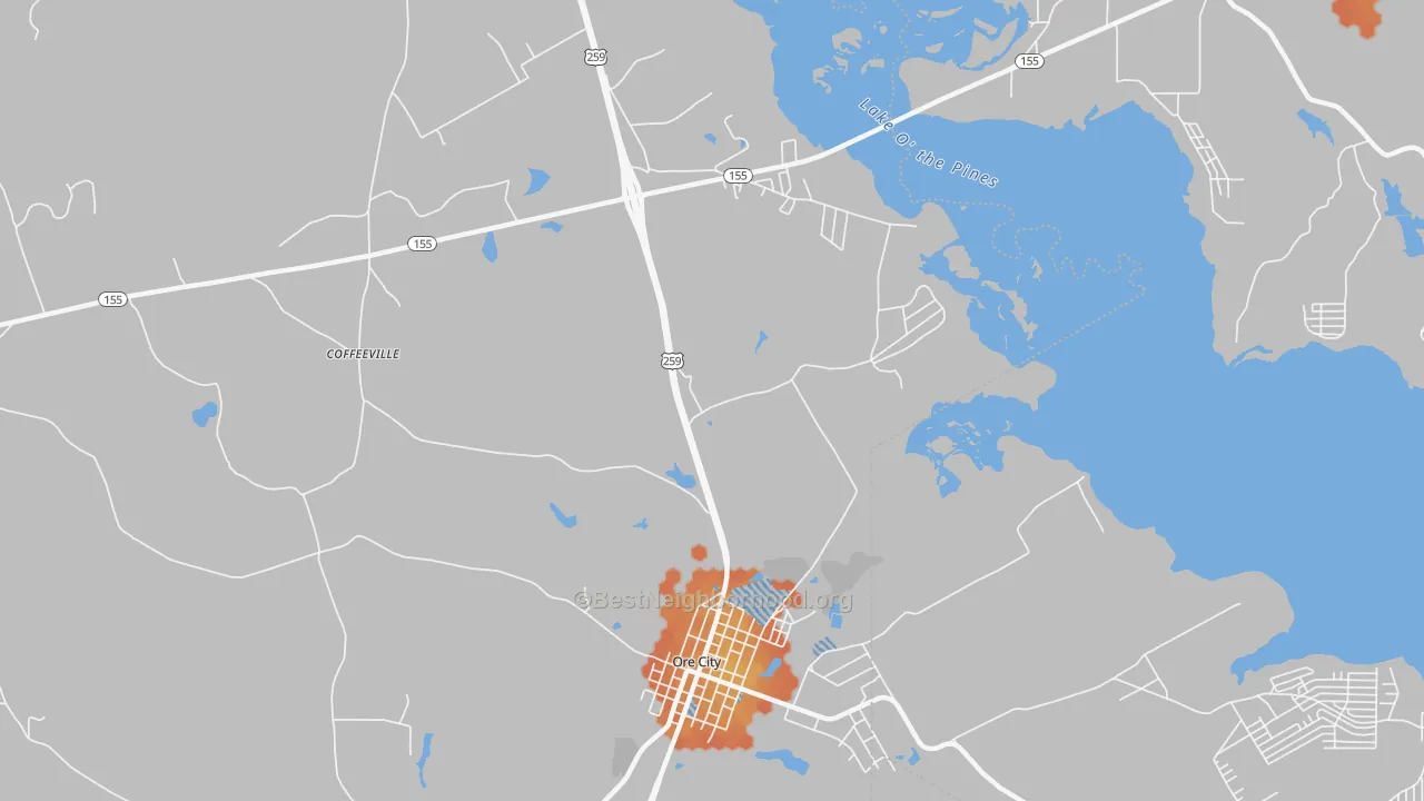 Bike Grade map of Coffeeville, TX