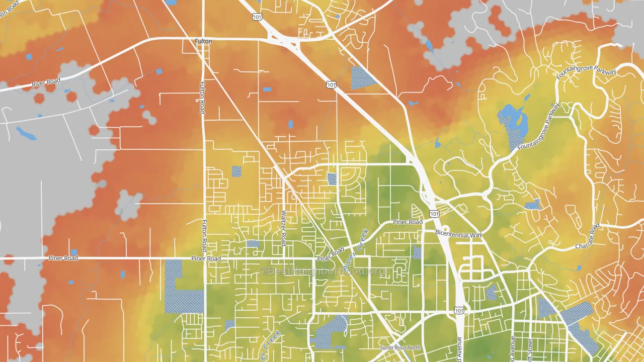 Bike Grade map of Coffey Park, Santa Rosa, CA