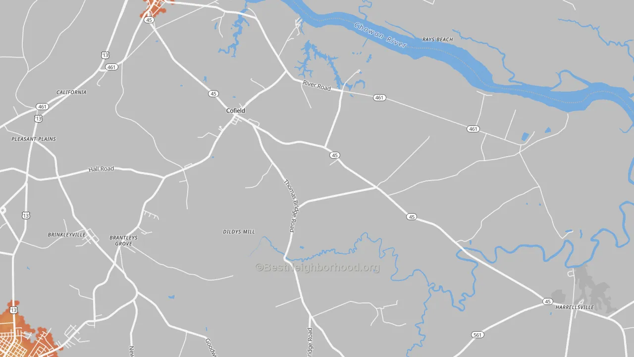 Bike Grade map of Cofield, NC
