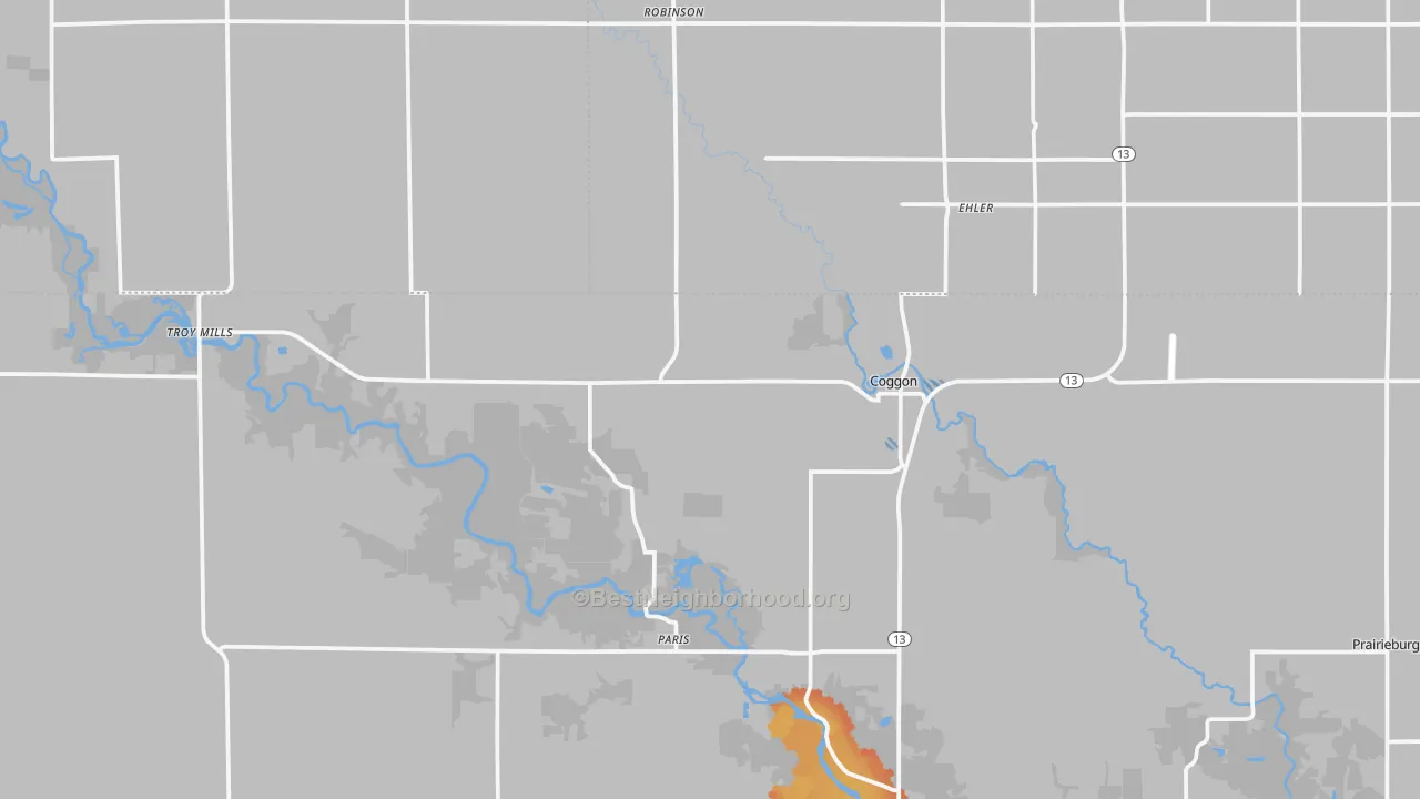 Bike Grade map of Coggon, IA