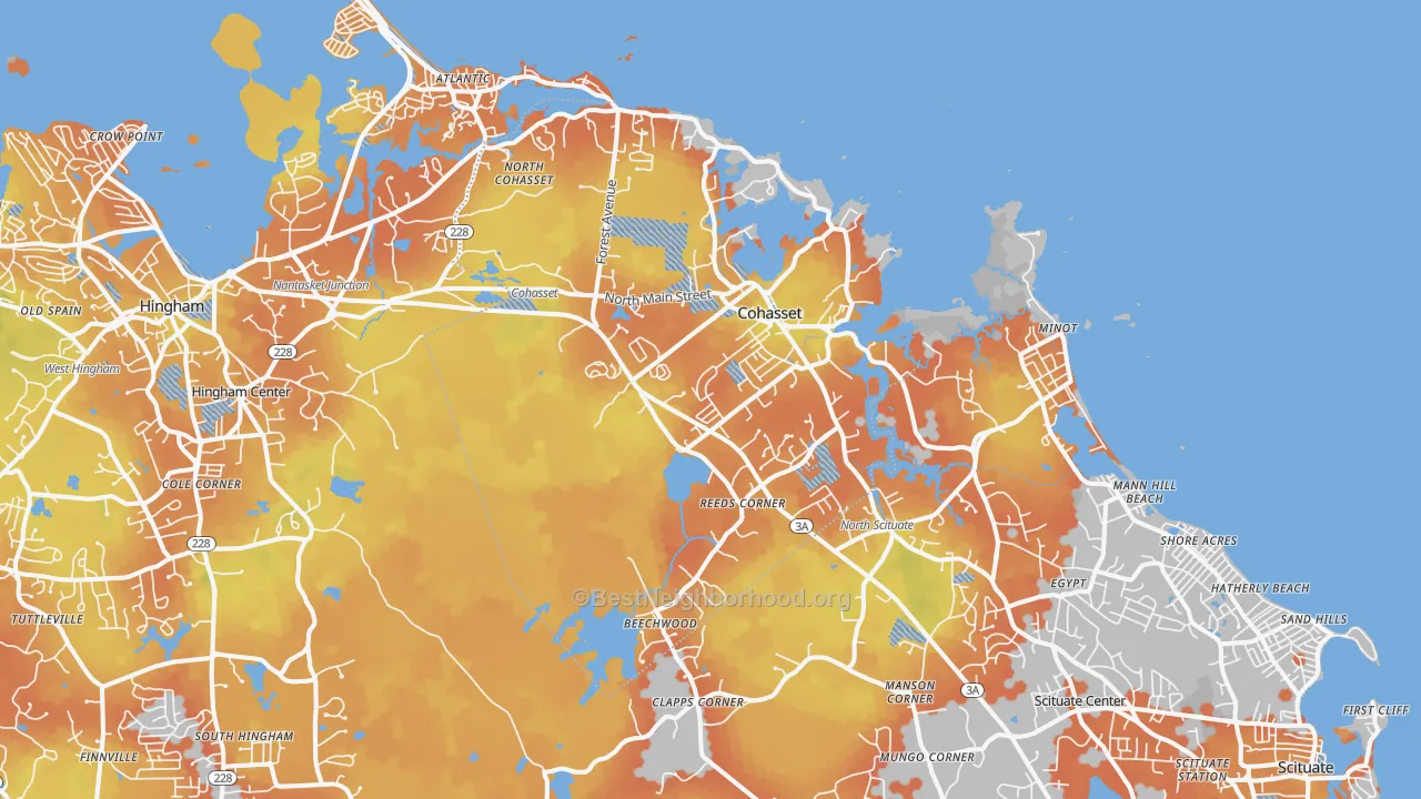 Bike Grade map of Cohasset, MA