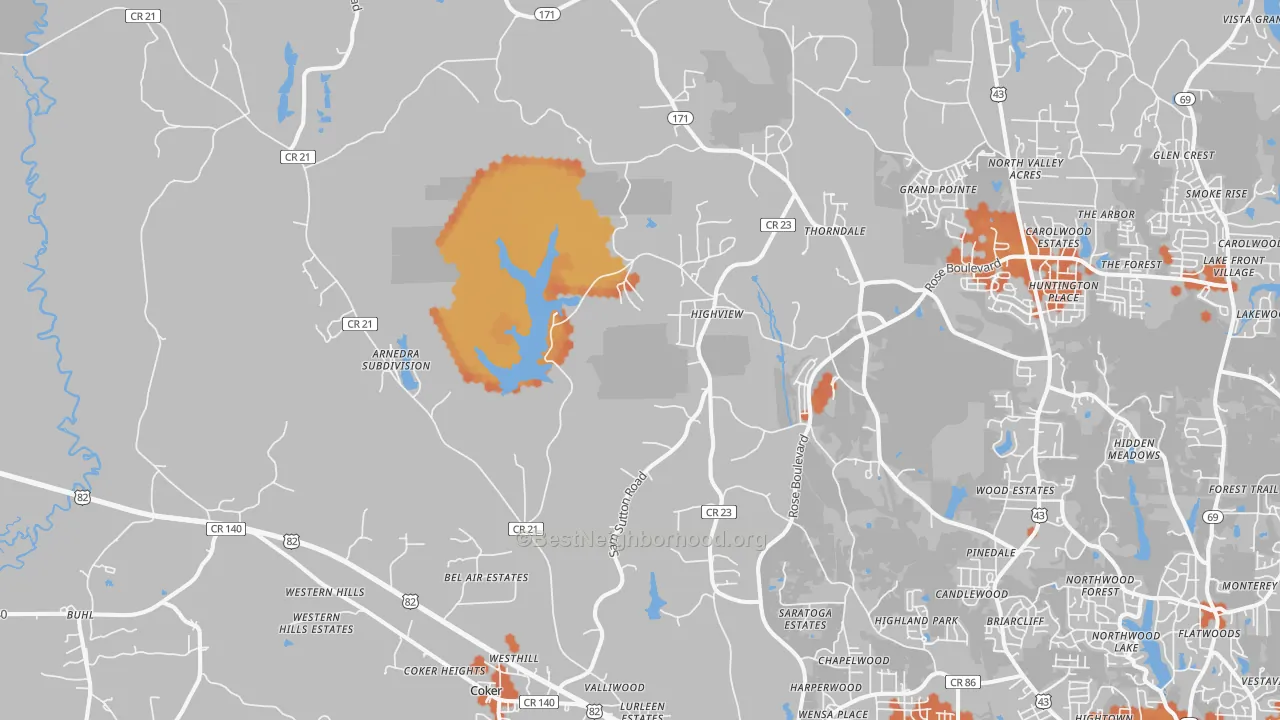 Bike Grade map of Coker, AL