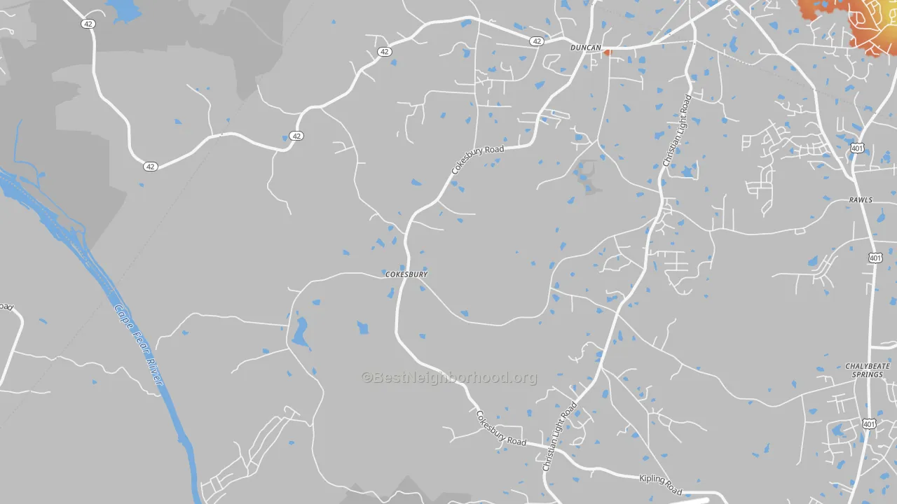 Bike Grade map of Cokesbury, NC