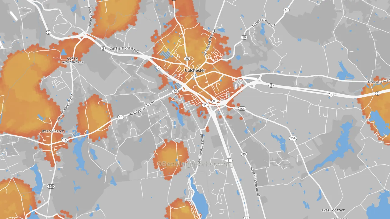Bike Grade map of Colchester, CT