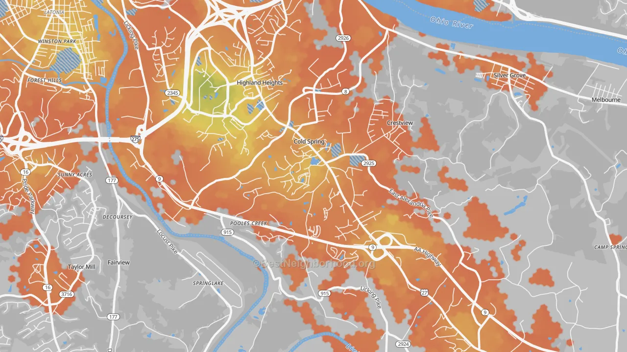 Bike Grade map of Cold Spring, KY