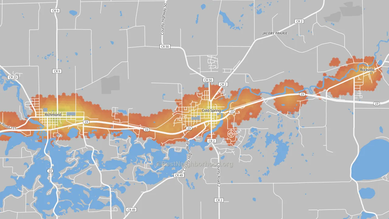 Bike Grade map of Cold Spring, MN