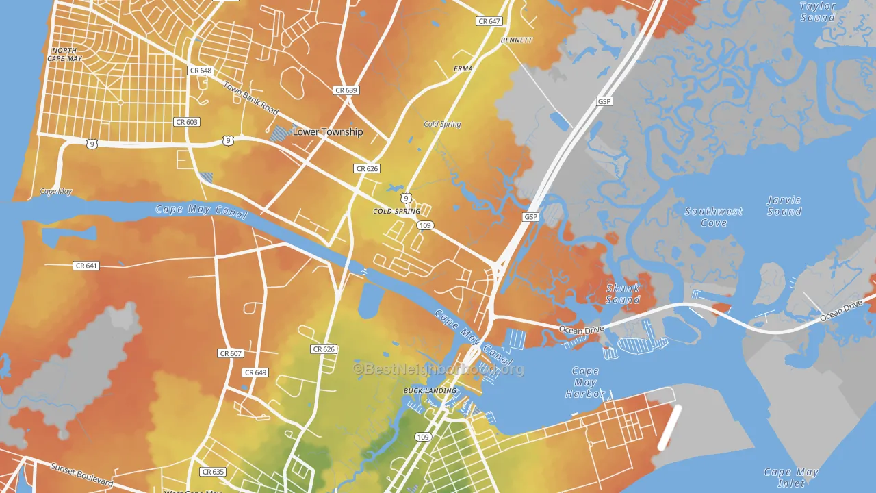 Bike Grade map of Cold Spring, NJ