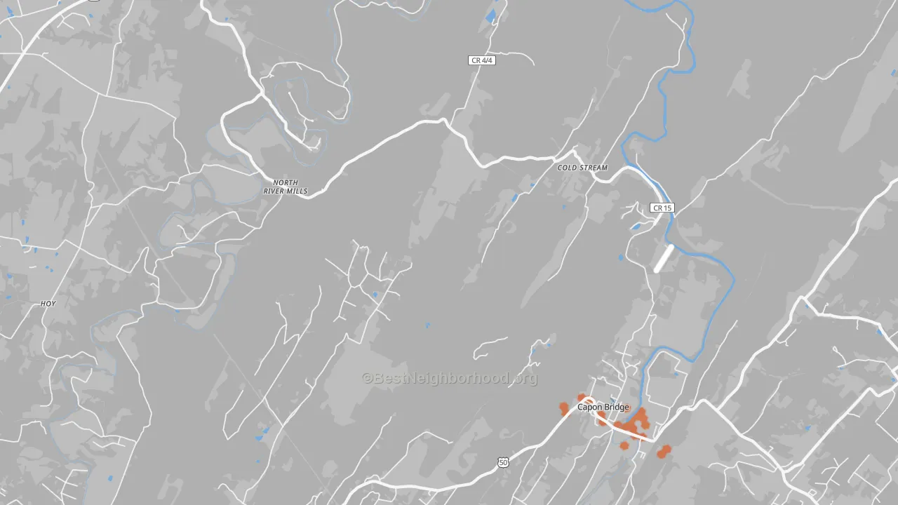 Bike Grade map of Cold Stream, WV