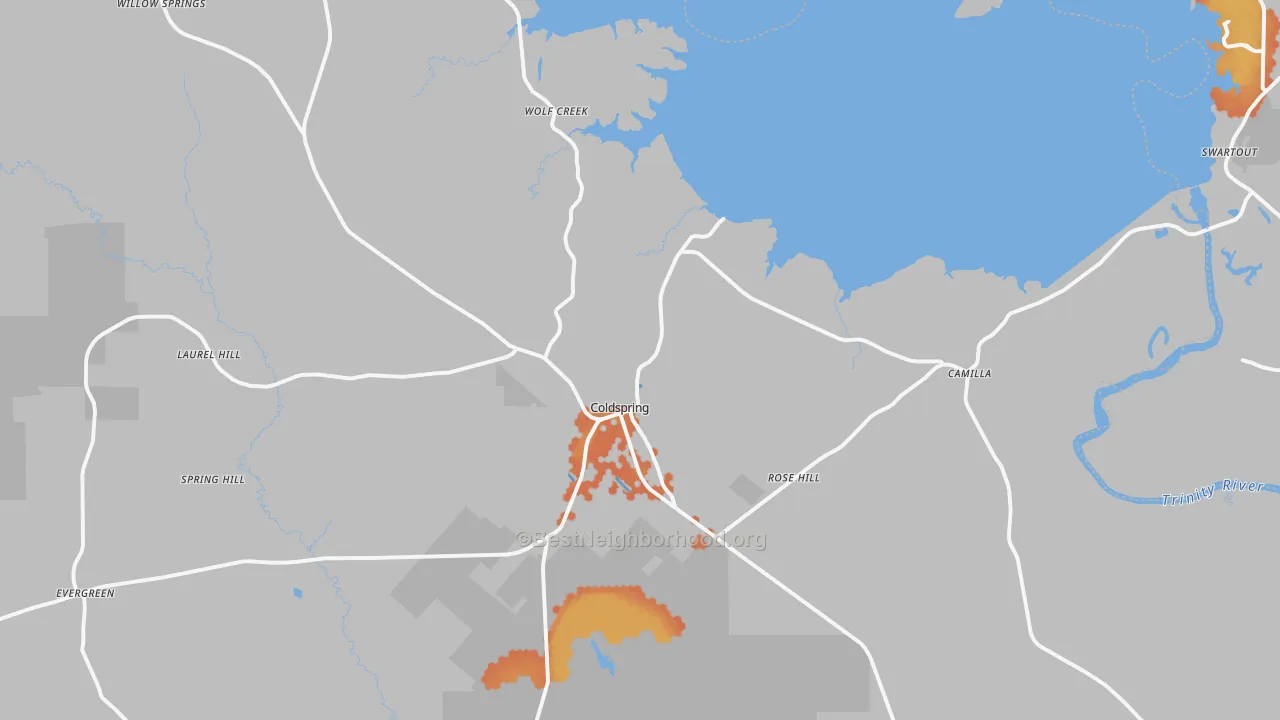 Bike Grade map of Coldspring, TX