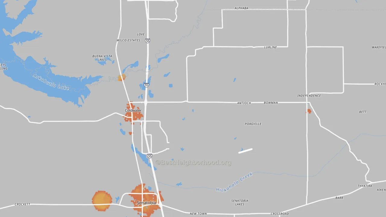 Bike Grade map of Coldwater, MS