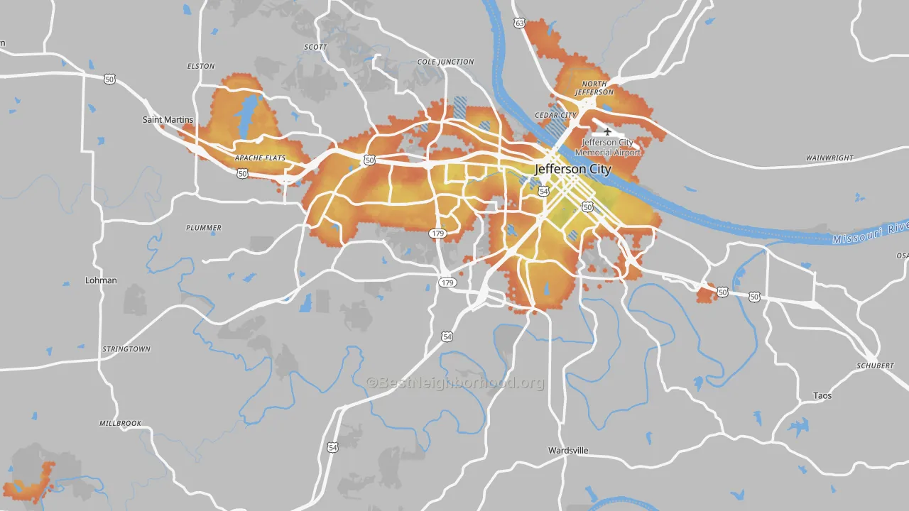 Bike Grade map of Cole County, MO