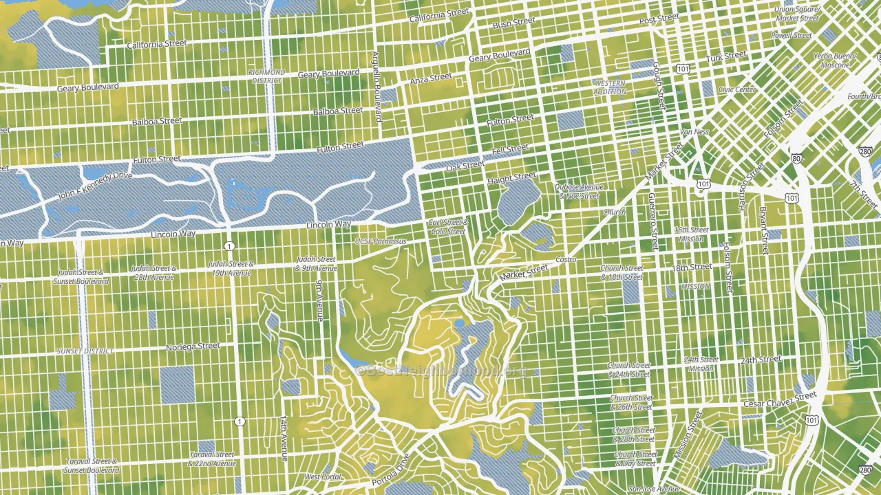Bike Grade map of Cole Valley, San Francisco, CA