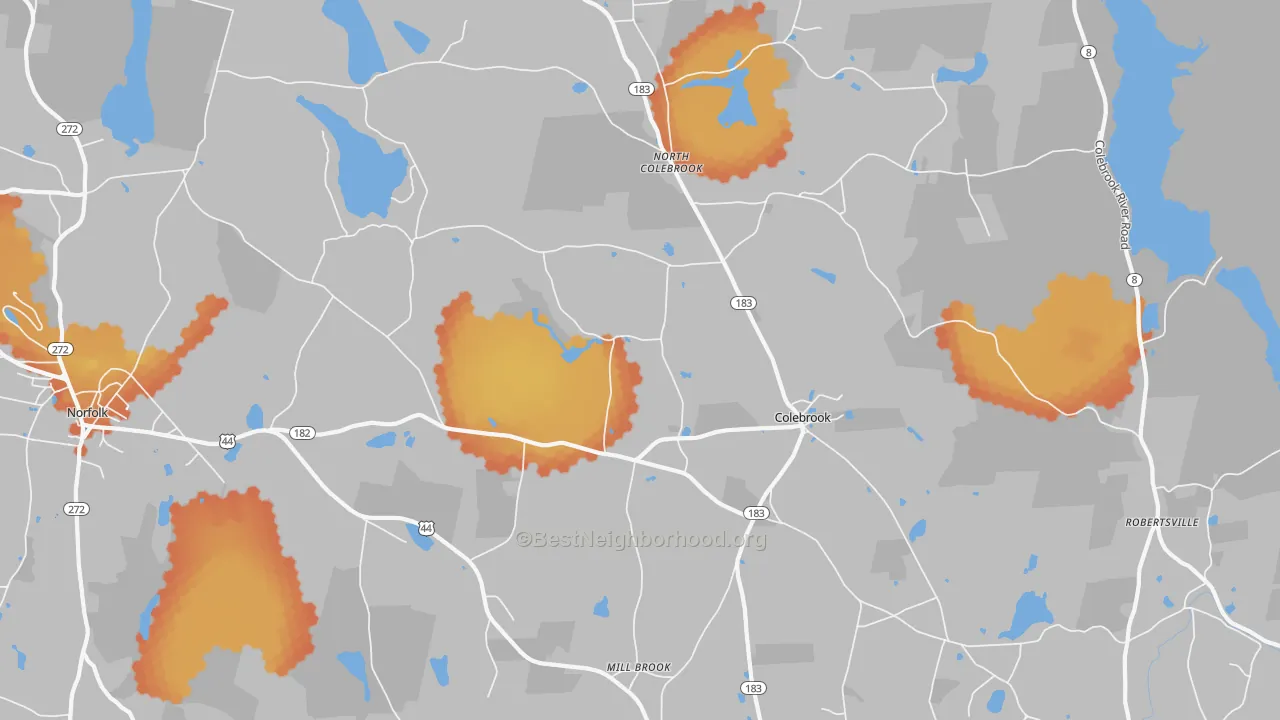 Bike Grade map of Colebrook, CT