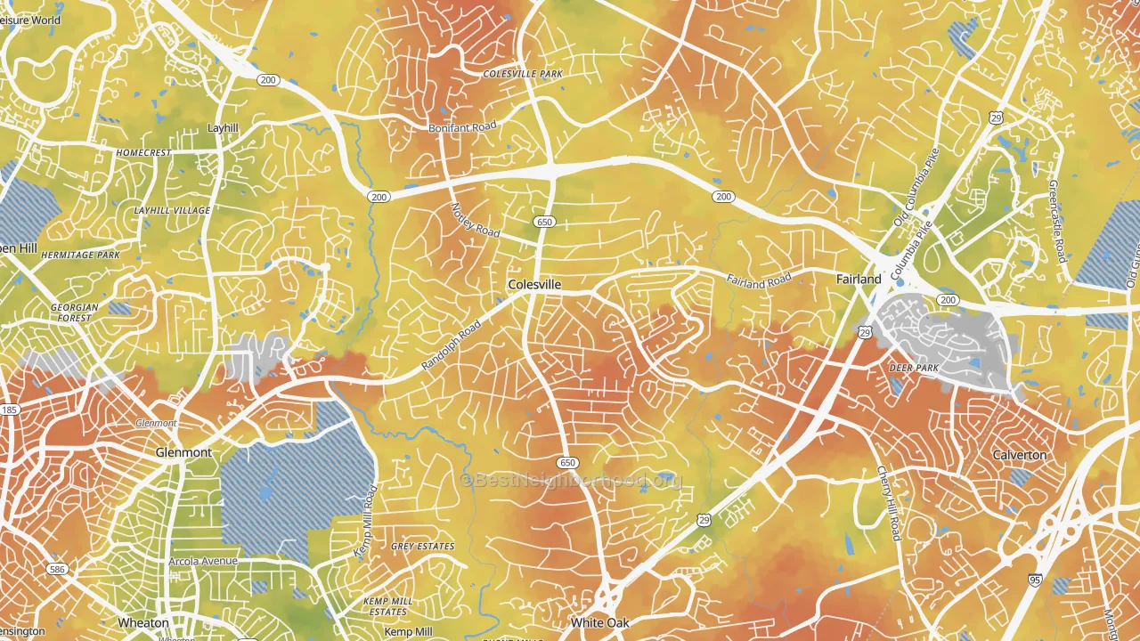 Bike Grade map of Colesville, MD