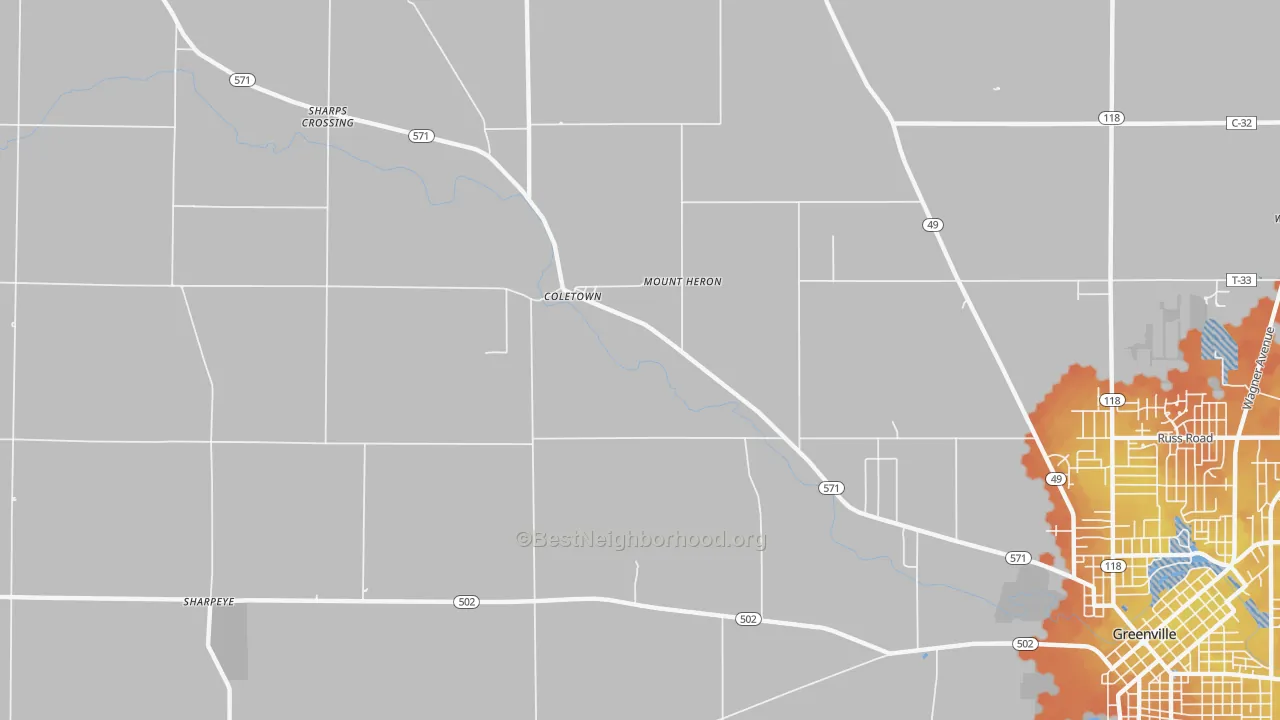 Bike Grade map of Coletown, OH