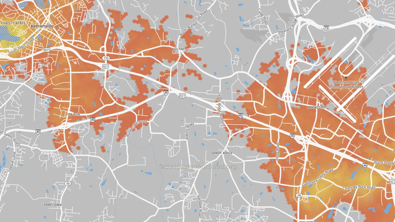 Bike Grade map of Colfax, NC