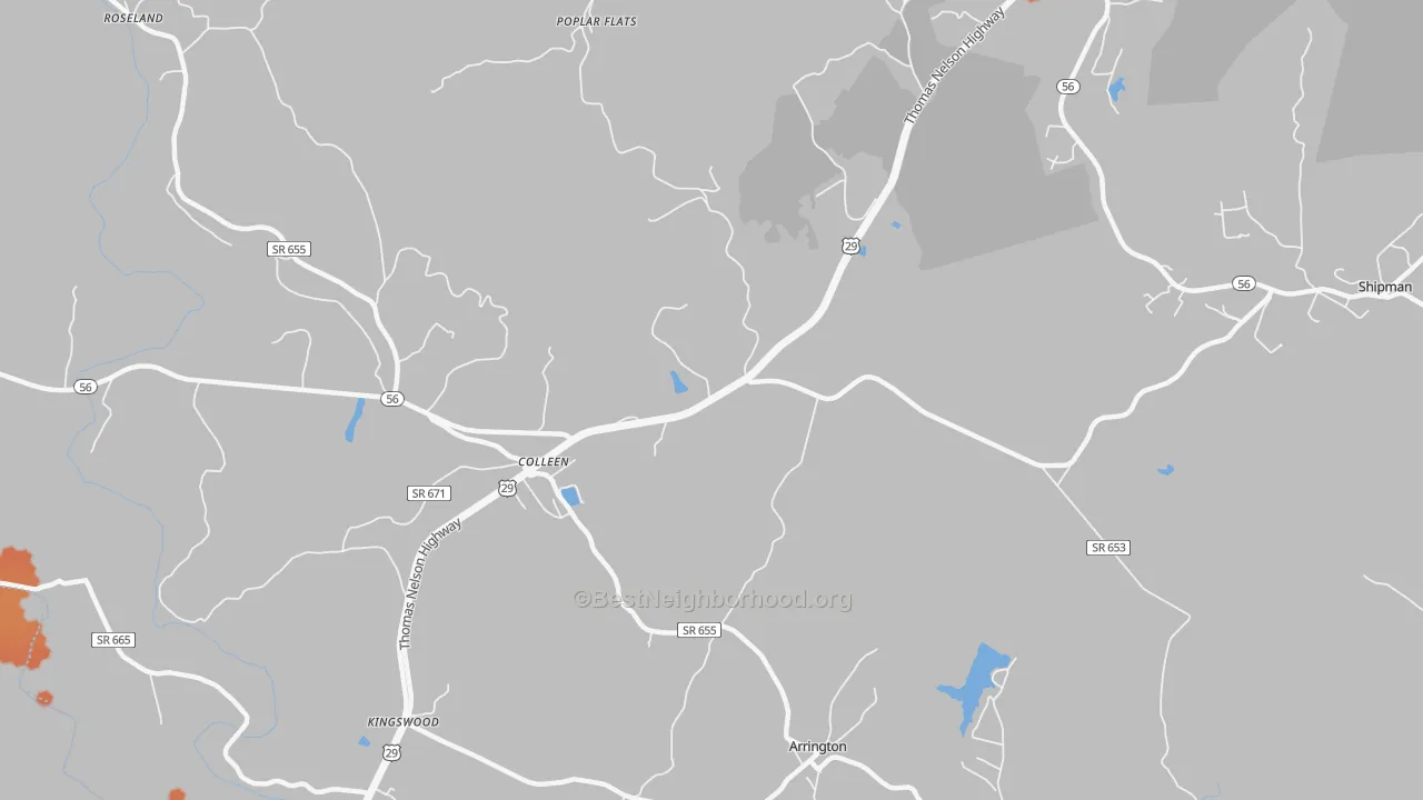 Bike Grade map of Colleen, VA