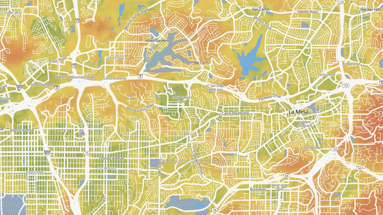 Bike Grade map of College Area, San Diego, CA