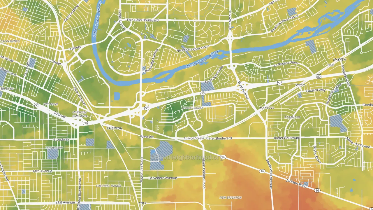 Bike Grade map of College Glen, Sacramento, CA