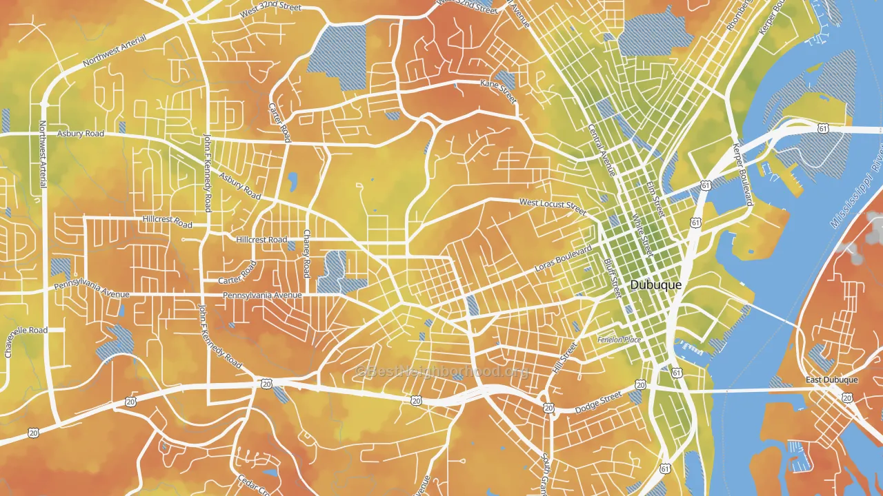 Bike Grade map of College Grandview District, Dubuque, IA
