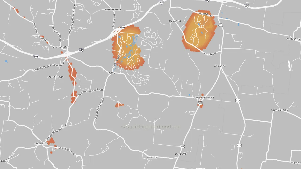 Bike Grade map of College Grove, TN