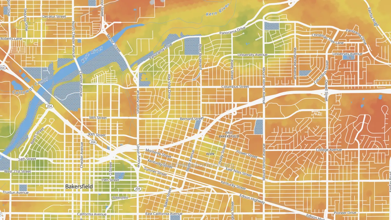 Bike Grade map of College Heights Baker Street, Bakersfield, CA