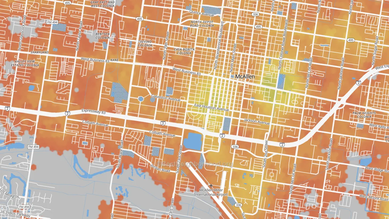 Bike Grade map of College Heights, McAllen, TX