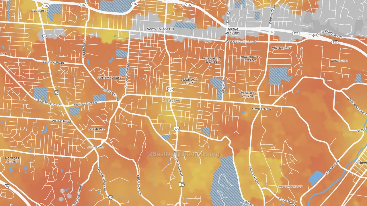 Bike Grade map of College Hill, Cincinnati, OH