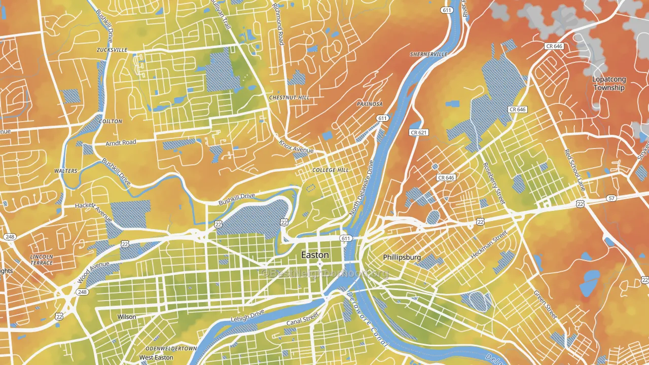 Bike Grade map of College Hill, Easton, PA