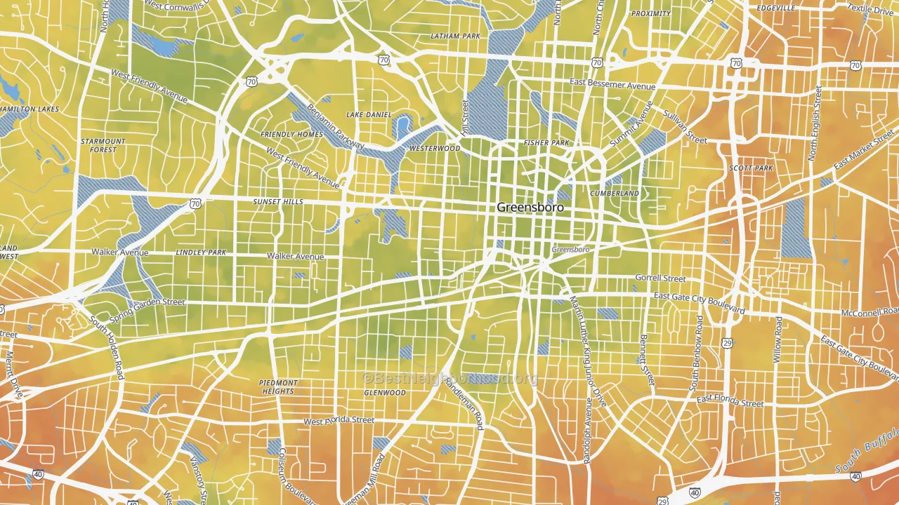 Bike Grade map of College Hill, Greensboro, NC
