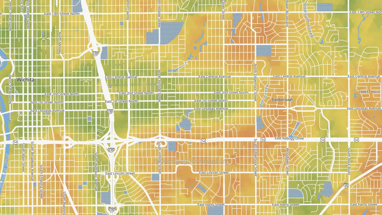 Bike Grade map of College Hill, Wichita, KS