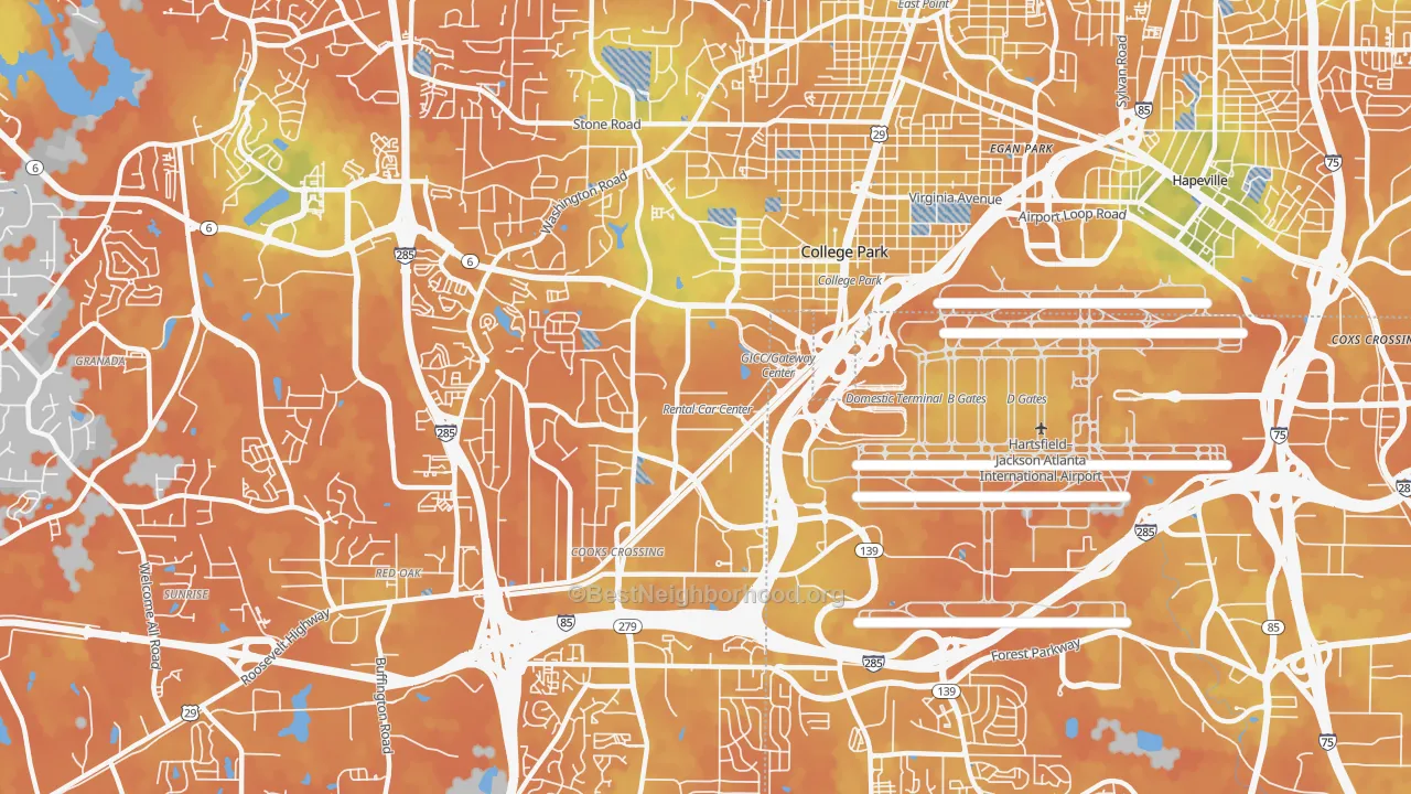 Bike Grade map of College Park, GA