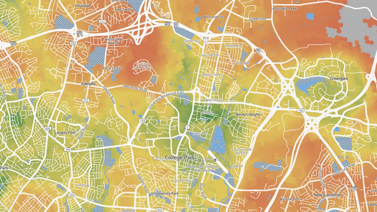Bike Grade map of College Park, MD