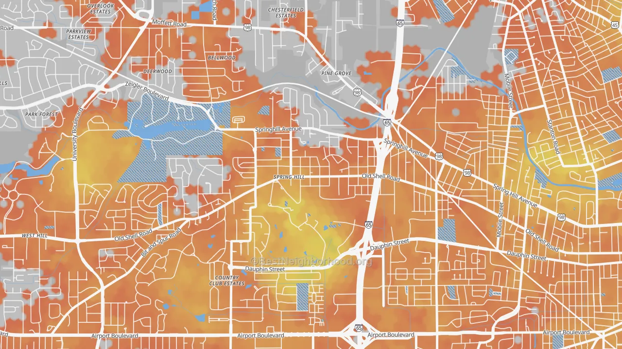 Bike Grade map of College Park, Mobile, AL
