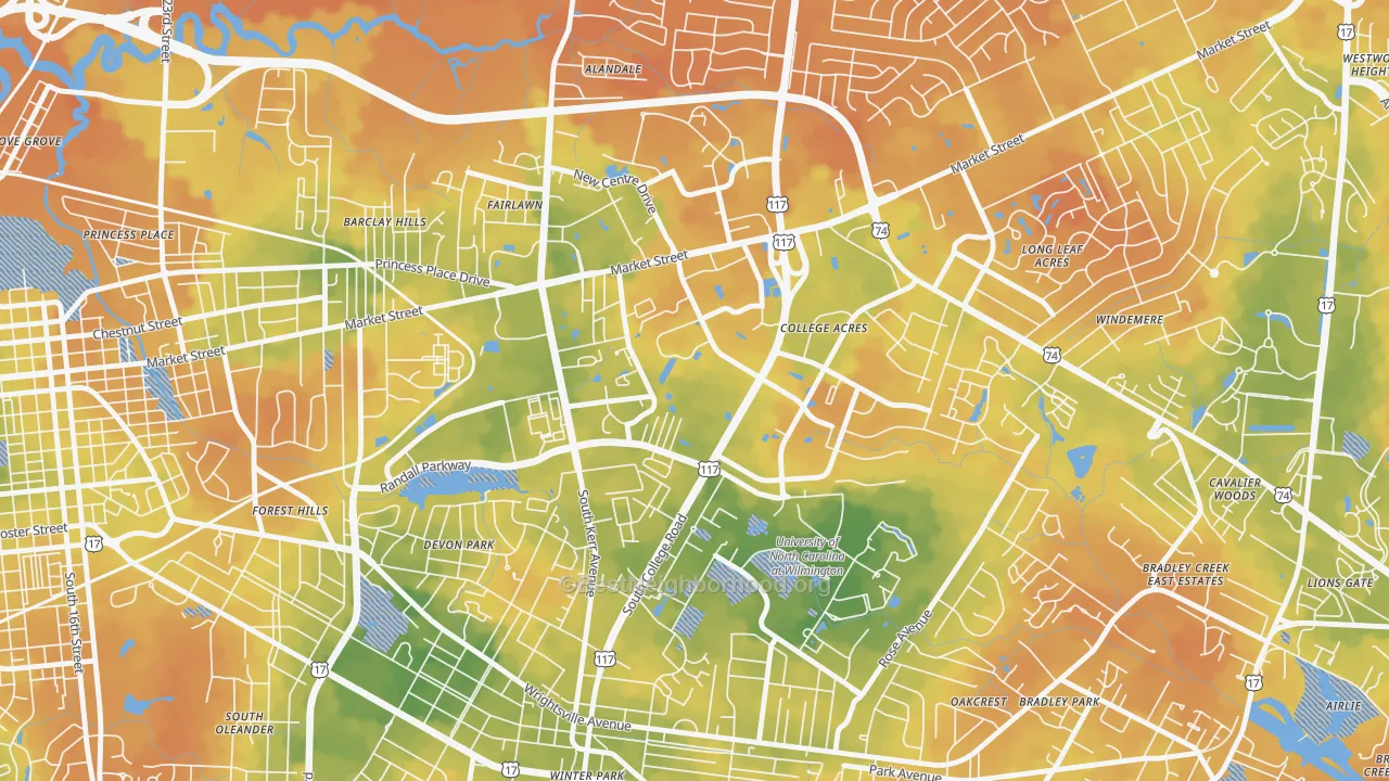 Bike Grade map of College Park, Wilmington, NC