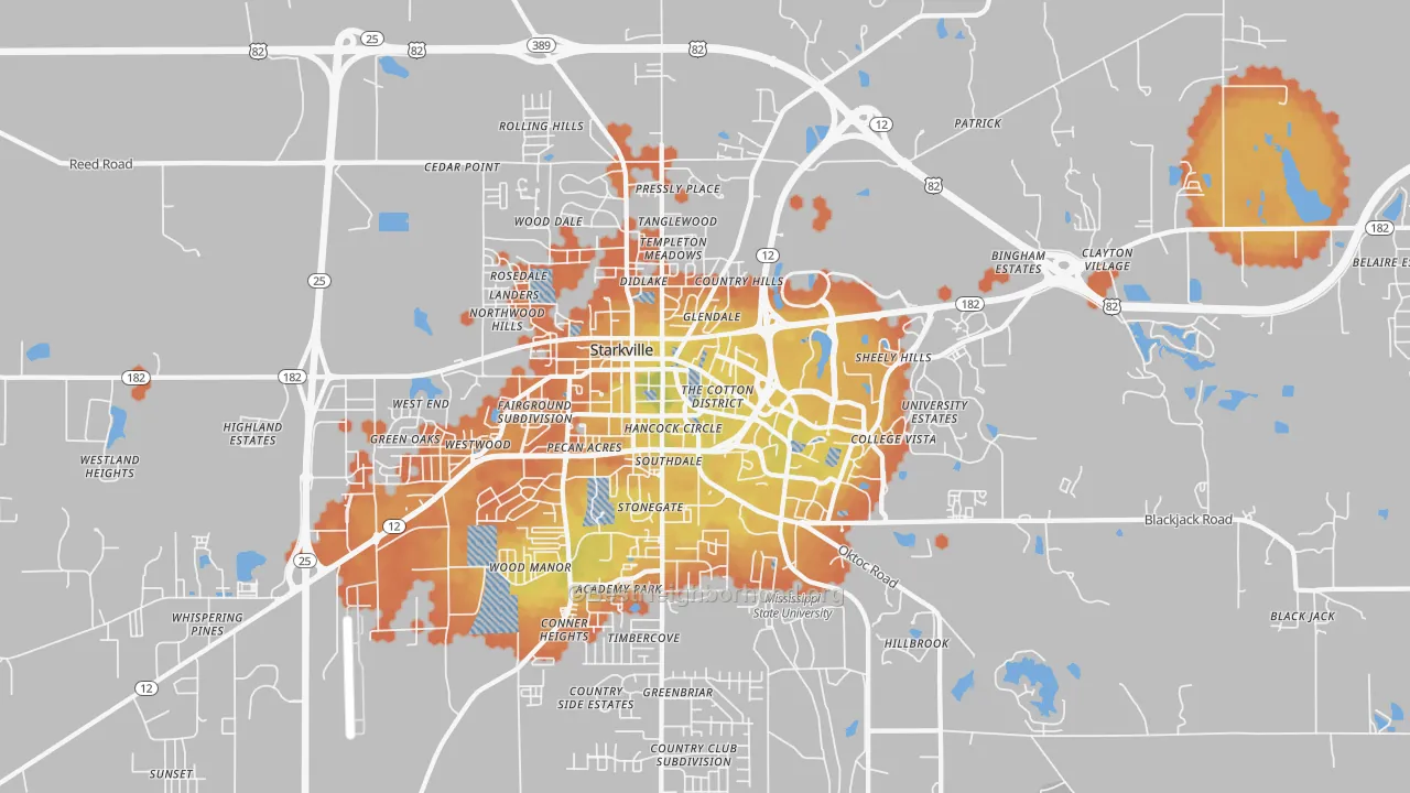 Bike Grade map of College View, Starkville, MS