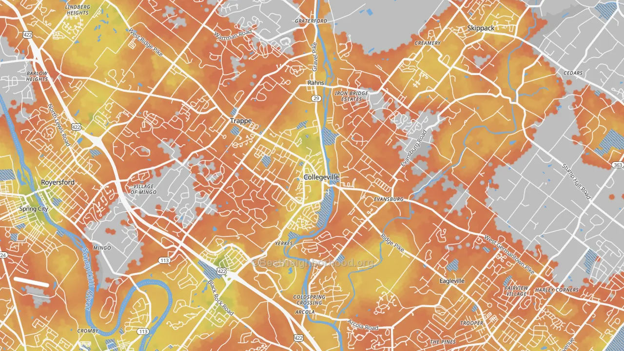 Bike Grade map of Collegeville, PA
