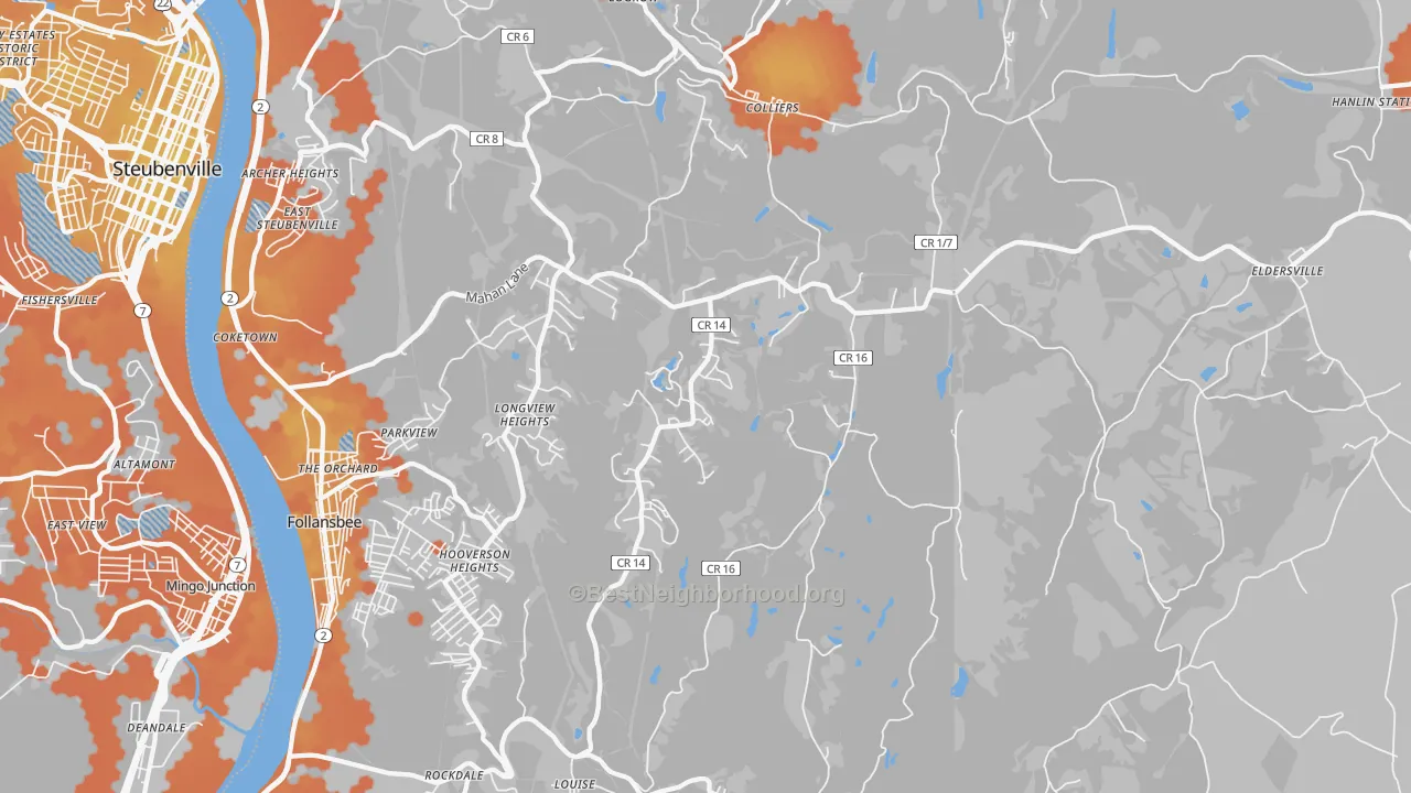 Bike Grade map of Colliers, WV