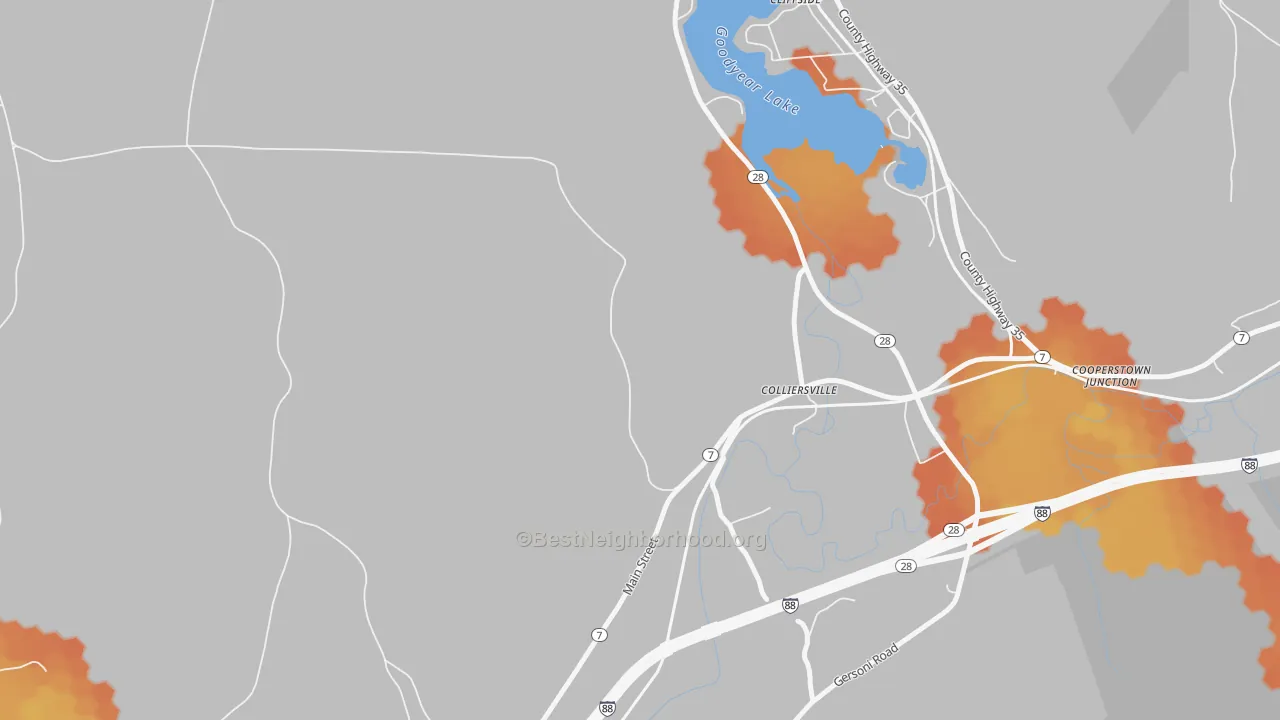 Bike Grade map of Colliersville, NY