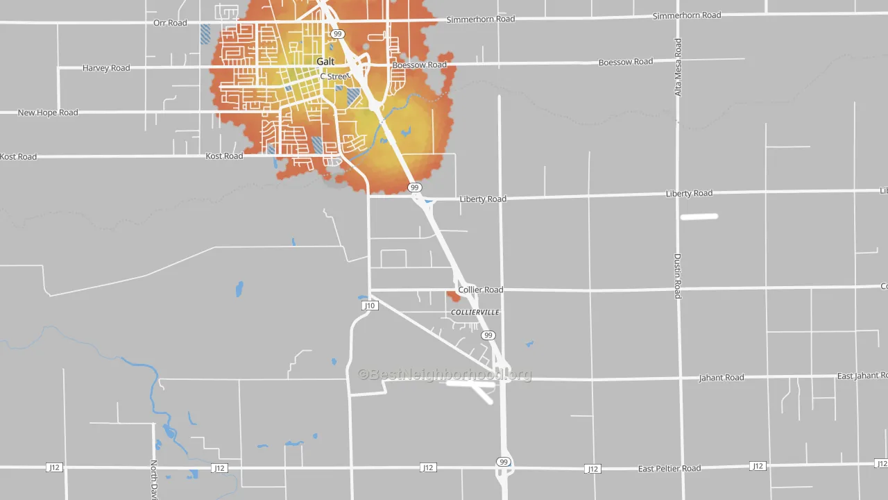 Bike Grade map of Collierville, CA