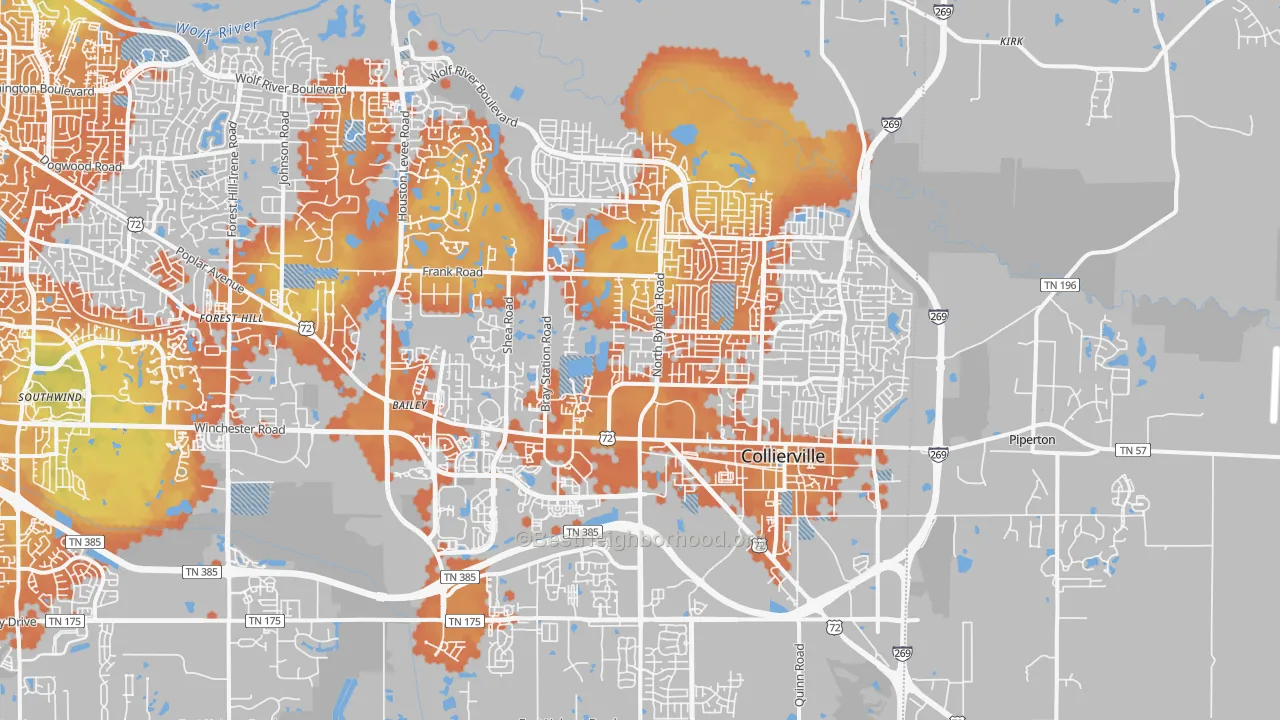 Bike Grade map of Collierville, TN
