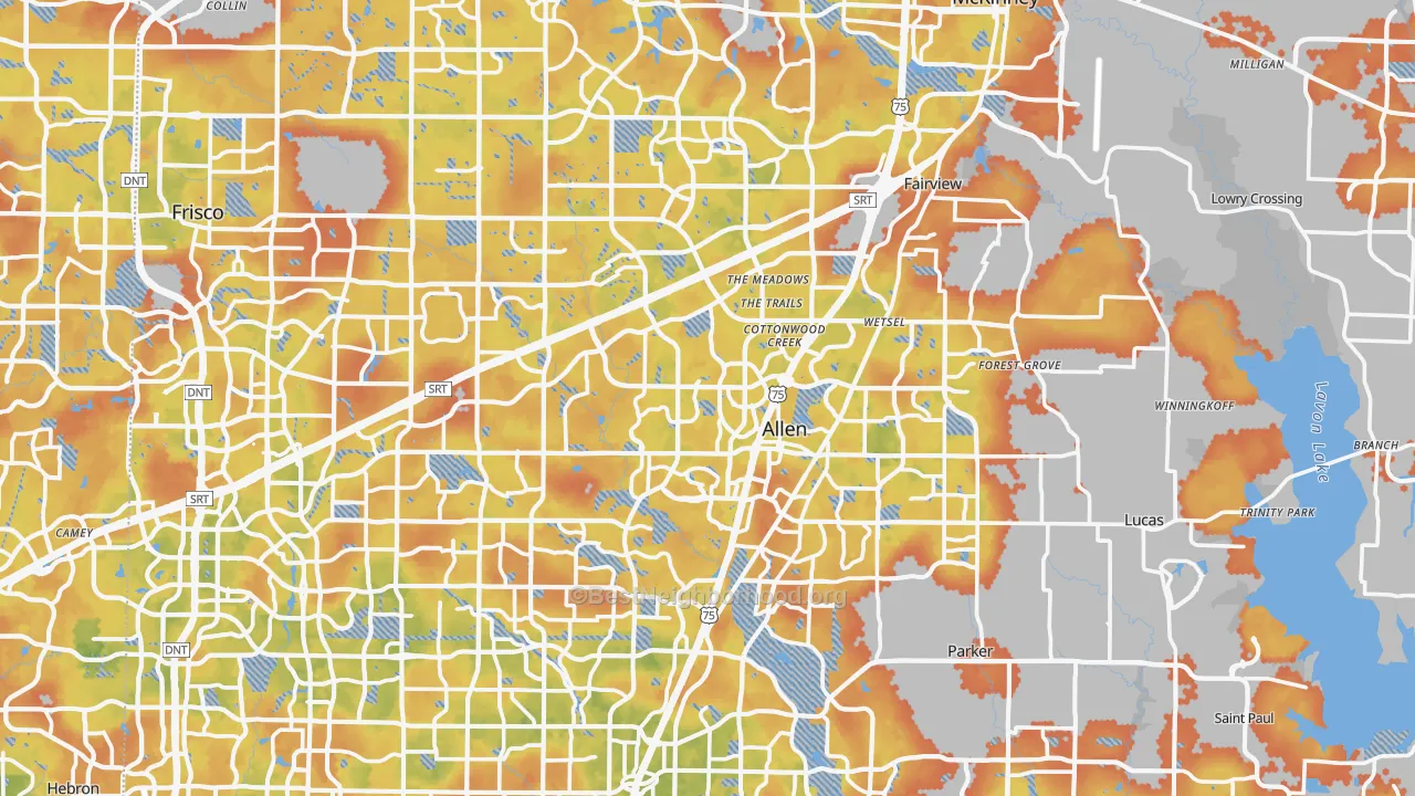 Bike Grade map of Collin County, TX