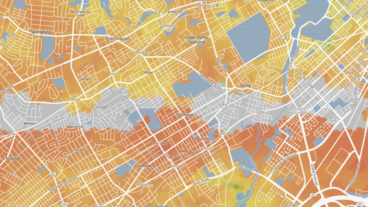 Bike Grade map of Collingdale, PA